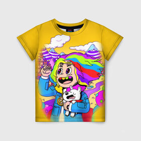 Детская футболка 3D с принтом 69 rainbow в Тюмени, 100% гипоаллергенный полиэфир | прямой крой, круглый вырез горловины, длина до линии бедер, чуть спущенное плечо, ткань немного тянется | 6ix9ine | sixnine