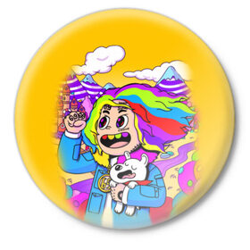 Значок с принтом 69 rainbow в Тюмени,  металл | круглая форма, металлическая застежка в виде булавки | 6ix9ine | sixnine