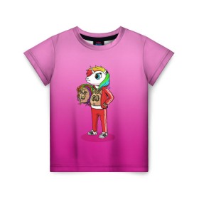 Детская футболка 3D с принтом 6IX9INE UNICORN в Тюмени, 100% гипоаллергенный полиэфир | прямой крой, круглый вырез горловины, длина до линии бедер, чуть спущенное плечо, ткань немного тянется | Тематика изображения на принте: 6ix9ine | sixnine | tekashi