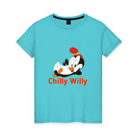 Женская футболка хлопок с принтом Chilly Willy в Тюмени, 100% хлопок | прямой крой, круглый вырез горловины, длина до линии бедер, слегка спущенное плечо | chilly | chilly willy | арт | животные | милые | мультфильмы | пингвины | чилли вилли