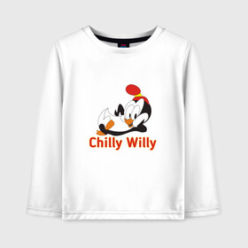 Детский лонгслив хлопок с принтом Chilly Willy в Тюмени, 100% хлопок | круглый вырез горловины, полуприлегающий силуэт, длина до линии бедер | chilly | chilly willy | арт | животные | милые | мультфильмы | пингвины | чилли вилли