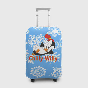 Чехол для чемодана 3D с принтом Chilly Willy в Тюмени, 86% полиэфир, 14% спандекс | двустороннее нанесение принта, прорези для ручек и колес | Тематика изображения на принте: chilly | chilly willy | арт | животные | милые | мультфильмы | пингвины | снежинки | текстура | чилли вилли