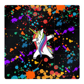 Магнитный плакат 3Х3 с принтом ЕДИНОРОГ РАДУГА (ЧЕРНЫЙ) в Тюмени, Полимерный материал с магнитным слоем | 9 деталей размером 9*9 см | color | dab | pony | rainbow | unicornis dab | брызги | даб | единорог | единорог радуга | животные | краски | красочные | ляпистые | пони | радуга | цвета радуги