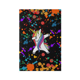 Обложка для паспорта матовая кожа с принтом ЕДИНОРОГ РАДУГА | RAINBOW UNICORN в Тюмени, натуральная матовая кожа | размер 19,3 х 13,7 см; прозрачные пластиковые крепления | Тематика изображения на принте: color | dab | pony | rainbow | unicornis dab | брызги | даб | единорог | единорог радуга | животные | краски | красочные | ляпистые | пони | радуга | цвета радуги