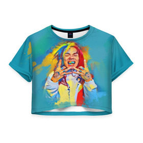 Женская футболка Cropp-top с принтом 6IX9INE PAINTS в Тюмени, 100% полиэстер | круглая горловина, длина футболки до линии талии, рукава с отворотами | 6ix9ine | sixnine | tekashi