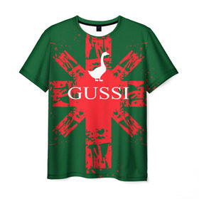 Мужская футболка 3D с принтом GUSSI Union Jack в Тюмени, 100% полиэфир | прямой крой, круглый вырез горловины, длина до линии бедер | Тематика изображения на принте: gucci | gussi ga ga ga | gussi gang | бренд | британия | великобритания | птица | юнион джек