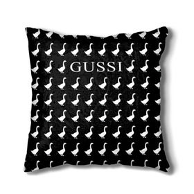 Подушка 3D с принтом Gussi Black в Тюмени, наволочка – 100% полиэстер, наполнитель – холлофайбер (легкий наполнитель, не вызывает аллергию). | состоит из подушки и наволочки. Наволочка на молнии, легко снимается для стирки | gucci | gussi ga ga ga | gussi gang | бренд | гусь | птица
