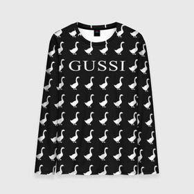 Мужской лонгслив 3D с принтом Gussi Black в Тюмени, 100% полиэстер | длинные рукава, круглый вырез горловины, полуприлегающий силуэт | Тематика изображения на принте: gucci | gussi ga ga ga | gussi gang | бренд | гусь | птица
