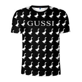 Мужская футболка 3D спортивная с принтом Gussi Black в Тюмени, 100% полиэстер с улучшенными характеристиками | приталенный силуэт, круглая горловина, широкие плечи, сужается к линии бедра | gucci | gussi ga ga ga | gussi gang | бренд | гусь | птица