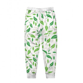 Мужские брюки 3D с принтом Зеленые листья в Тюмени, 100% полиэстер | манжеты по низу, эластичный пояс регулируется шнурком, по бокам два кармана без застежек, внутренняя часть кармана из мелкой сетки | 
