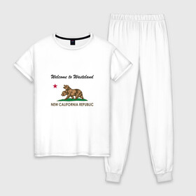Женская пижама хлопок с принтом NCR в Тюмени, 100% хлопок | брюки и футболка прямого кроя, без карманов, на брюках мягкая резинка на поясе и по низу штанин | fallout | ncr | new california republic | new vegas