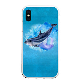 Чехол для iPhone XS Max матовый с принтом Дельфин в Тюмени, Силикон | Область печати: задняя сторона чехла, без боковых панелей | Тематика изображения на принте: dolphin | акварель | дельфин | море | морские млекопитающие | океан | синий