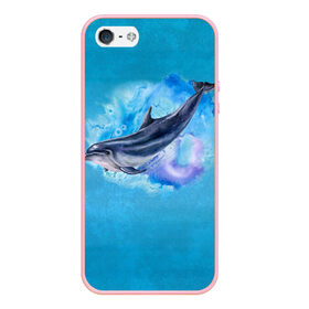 Чехол для iPhone 5/5S матовый с принтом Дельфин в Тюмени, Силикон | Область печати: задняя сторона чехла, без боковых панелей | Тематика изображения на принте: dolphin | акварель | дельфин | море | морские млекопитающие | океан | синий