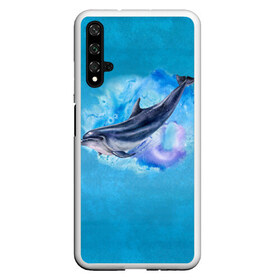 Чехол для Honor 20 с принтом Дельфин в Тюмени, Силикон | Область печати: задняя сторона чехла, без боковых панелей | Тематика изображения на принте: dolphin | акварель | дельфин | море | морские млекопитающие | океан | синий