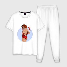 Мужская пижама хлопок с принтом Чили в Тюмени, 100% хлопок | брюки и футболка прямого кроя, без карманов, на брюках мягкая резинка на поясе и по низу штанин
 | белье | девушка | купальник | перец | чили. красный