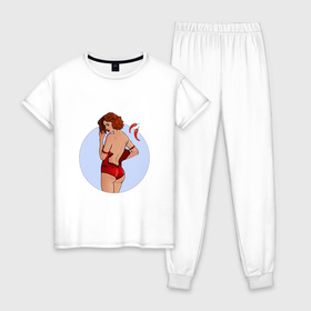 Женская пижама хлопок с принтом Чили в Тюмени, 100% хлопок | брюки и футболка прямого кроя, без карманов, на брюках мягкая резинка на поясе и по низу штанин | белье | девушка | купальник | перец | чили. красный