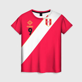 Женская футболка 3D с принтом Форма сборной Перу №9 в Тюмени, 100% полиэфир ( синтетическое хлопкоподобное полотно) | прямой крой, круглый вырез горловины, длина до линии бедер | 