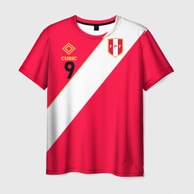 Мужская футболка 3D с принтом Форма сборной Перу №9 в Тюмени, 100% полиэфир | прямой крой, круглый вырез горловины, длина до линии бедер | Тематика изображения на принте: 
