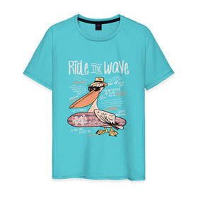 Мужская футболка хлопок с принтом Пеликан в Тюмени, 100% хлопок | прямой крой, круглый вырез горловины, длина до линии бедер, слегка спущенное плечо. | волны | каникулы | летние | летняя | море | отпуск | пеликан | серф | серфинг