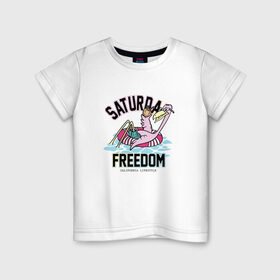 Детская футболка хлопок с принтом Фламинго Суббота в Тюмени, 100% хлопок | круглый вырез горловины, полуприлегающий силуэт, длина до линии бедер | выходной | калифорния | летние | летняя | лето | отдых | свобода | суббота