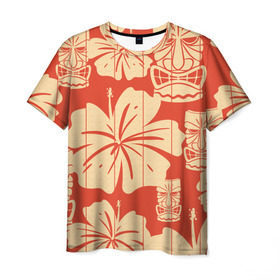 Мужская футболка 3D с принтом Гавайские маски в Тюмени, 100% полиэфир | прямой крой, круглый вырез горловины, длина до линии бедер | Тематика изображения на принте: идол | паттерн | цветы