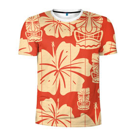 Мужская футболка 3D спортивная с принтом Гавайские маски в Тюмени, 100% полиэстер с улучшенными характеристиками | приталенный силуэт, круглая горловина, широкие плечи, сужается к линии бедра | идол | паттерн | цветы