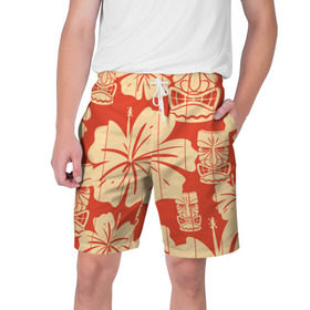 Мужские шорты 3D с принтом Гавайские маски в Тюмени,  полиэстер 100% | прямой крой, два кармана без застежек по бокам. Мягкая трикотажная резинка на поясе, внутри которой широкие завязки. Длина чуть выше колен | идол | паттерн | цветы