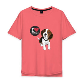 Мужская футболка хлопок Oversize с принтом Я люблю Бигля в Тюмени, 100% хлопок | свободный крой, круглый ворот, “спинка” длиннее передней части | Тематика изображения на принте: beagle | бигли | бигль | с биглем | с обакой | собака | собаки | собачки