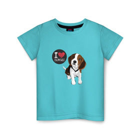 Детская футболка хлопок с принтом Я люблю Бигля в Тюмени, 100% хлопок | круглый вырез горловины, полуприлегающий силуэт, длина до линии бедер | beagle | бигли | бигль | с биглем | с обакой | собака | собаки | собачки