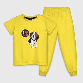 Детская пижама хлопок с принтом Я люблю Бигля в Тюмени, 100% хлопок |  брюки и футболка прямого кроя, без карманов, на брюках мягкая резинка на поясе и по низу штанин
 | Тематика изображения на принте: beagle | бигли | бигль | с биглем | с обакой | собака | собаки | собачки