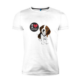 Мужская футболка премиум с принтом Я люблю Бигля в Тюмени, 92% хлопок, 8% лайкра | приталенный силуэт, круглый вырез ворота, длина до линии бедра, короткий рукав | beagle | бигли | бигль | с биглем | с обакой | собака | собаки | собачки