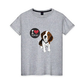 Женская футболка хлопок с принтом Я люблю Бигля в Тюмени, 100% хлопок | прямой крой, круглый вырез горловины, длина до линии бедер, слегка спущенное плечо | beagle | бигли | бигль | с биглем | с обакой | собака | собаки | собачки