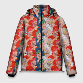 Мужская зимняя куртка 3D с принтом Россия-Испания 2018 в Тюмени, верх — 100% полиэстер; подкладка — 100% полиэстер; утеплитель — 100% полиэстер | длина ниже бедра, свободный силуэт Оверсайз. Есть воротник-стойка, отстегивающийся капюшон и ветрозащитная планка. 

Боковые карманы с листочкой на кнопках и внутренний карман на молнии. | блины | болельщики | болельщики в кокошниках | испания | россия | россия испания