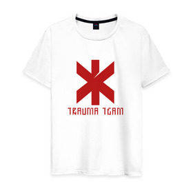 Мужская футболка хлопок с принтом TRAUMA TEAM   CYBERPUNK 2077 в Тюмени, 100% хлопок | прямой крой, круглый вырез горловины, длина до линии бедер, слегка спущенное плечо. | 2019 | cd project red | cyberpunk 2077 | future | hack | night city | samurai | sci fi | trauma team | андроиды | безумие | будущее | город ночи | киберпанк 2077 | логотип | роботы | самураи | фантастика | цифры