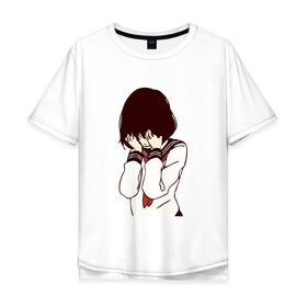 Мужская футболка хлопок Oversize с принтом MIRRORS Sad Japanese Aesthetic в Тюмени, 100% хлопок | свободный крой, круглый ворот, “спинка” длиннее передней части | Тематика изображения на принте: 