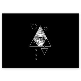 Поздравительная открытка с принтом Всевидящее око в Тюмени, 100% бумага | плотность бумаги 280 г/м2, матовая, на обратной стороне линовка и место для марки
 | Тематика изображения на принте: tattoo | в треугольнике | всевидящее око | всевидящий глаз | зрачок | пирамида | тату