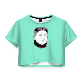 Женская футболка 3D укороченная с принтом Ким чен ын в Тюмени, 100% полиэстер | круглая горловина, длина футболки до линии талии, рукава с отворотами | 