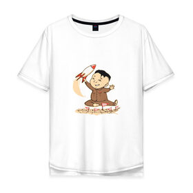 Мужская футболка хлопок Oversize с принтом Ким чен ын с ракетой в Тюмени, 100% хлопок | свободный крой, круглый ворот, “спинка” длиннее передней части | ким чен ын | кндр | корея