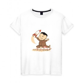 Женская футболка хлопок с принтом Ким чен ын с ракетой в Тюмени, 100% хлопок | прямой крой, круглый вырез горловины, длина до линии бедер, слегка спущенное плечо | ким чен ын | кндр | корея