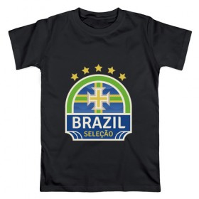 Мужская футболка хлопок с принтом Футбол - Бразилия в Тюмени, 100% хлопок | прямой крой, круглый вырез горловины, длина до линии бедер, слегка спущенное плечо. | 