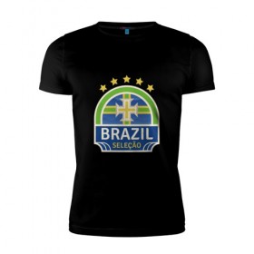 Мужская футболка премиум с принтом Футбол - Бразилия в Тюмени, 92% хлопок, 8% лайкра | приталенный силуэт, круглый вырез ворота, длина до линии бедра, короткий рукав | 