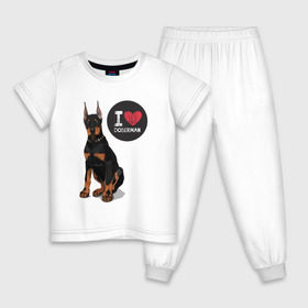 Детская пижама хлопок с принтом Я люблю Добермана в Тюмени, 100% хлопок |  брюки и футболка прямого кроя, без карманов, на брюках мягкая резинка на поясе и по низу штанин
 | доберман | с доберманом | собака | собаки | собачки | я люблю
