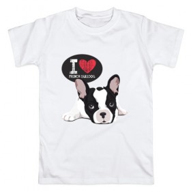 Мужская футболка хлопок с принтом Я люблю Бульдога в Тюмени, 100% хлопок | прямой крой, круглый вырез горловины, длина до линии бедер, слегка спущенное плечо. | бульдог | бульдоги | с бульдогом | с собакой | сабака | собаки
