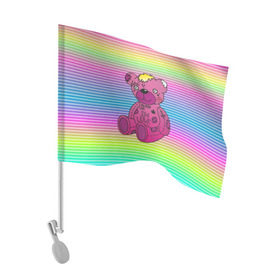 Флаг для автомобиля с принтом Мишка Lil Peep в Тюмени, 100% полиэстер | Размер: 30*21 см | gbc | hip hop | lil peep | love | pink | rap | лил пип | лилпип | медведь | медвежонок | мишка | реп | розовый | рэп | тату | трэп | хип хоп | эмо