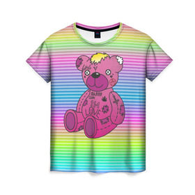 Женская футболка 3D с принтом Мишка Lil Peep в Тюмени, 100% полиэфир ( синтетическое хлопкоподобное полотно) | прямой крой, круглый вырез горловины, длина до линии бедер | gbc | hip hop | lil peep | love | pink | rap | лил пип | лилпип | медведь | медвежонок | мишка | реп | розовый | рэп | тату | трэп | хип хоп | эмо