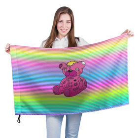 Флаг 3D с принтом Мишка Lil Peep в Тюмени, 100% полиэстер | плотность ткани — 95 г/м2, размер — 67 х 109 см. Принт наносится с одной стороны | gbc | hip hop | lil peep | love | pink | rap | лил пип | лилпип | медведь | медвежонок | мишка | реп | розовый | рэп | тату | трэп | хип хоп | эмо