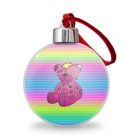 Ёлочный шар с принтом Мишка Lil Peep в Тюмени, Пластик | Диаметр: 77 мм | gbc | hip hop | lil peep | love | pink | rap | лил пип | лилпип | медведь | медвежонок | мишка | реп | розовый | рэп | тату | трэп | хип хоп | эмо