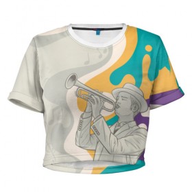 Женская футболка 3D укороченная с принтом love saxophone в Тюмени, 100% полиэстер | круглая горловина, длина футболки до линии талии, рукава с отворотами | саксофон | саксофонист