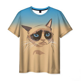 Мужская футболка 3D с принтом Grumpy cat ART в Тюмени, 100% полиэфир | прямой крой, круглый вырез горловины, длина до линии бедер | Тематика изображения на принте: cat | grumpy | грустный кот | киса | кот | котэ | котяра | кошка | мем | сердитый кот