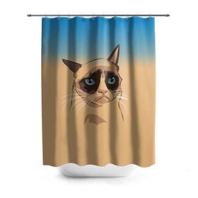 Штора 3D для ванной с принтом Grumpy cat ART в Тюмени, 100% полиэстер | плотность материала — 100 г/м2. Стандартный размер — 146 см х 180 см. По верхнему краю — пластиковые люверсы для креплений. В комплекте 10 пластиковых колец | cat | grumpy | грустный кот | киса | кот | котэ | котяра | кошка | мем | сердитый кот
